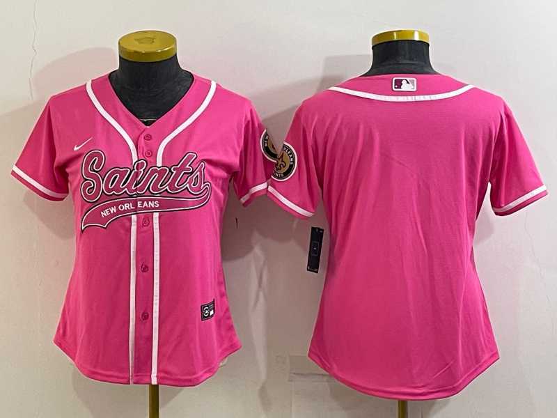 Womens New Orleans Saints Blank Pink With Patch Cool Base Stitched Baseball Jersey->women nfl jersey->Women Jersey